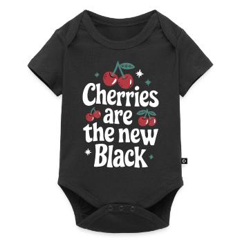 Kirsche Kirschen Früchte Essen - Baby Premium Kurzarmbody - Schwarz - Vorne