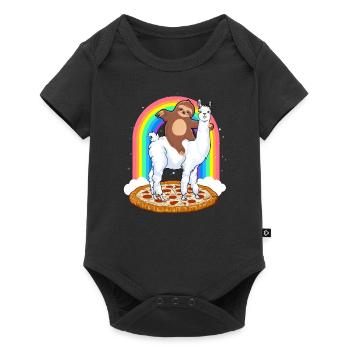 Sweet sloth rides on Llama Rainbow Pizza - Baby Premium short-sleeve bodysuit - black - Front