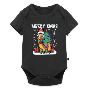 Lama dans la neige avec chapeau de Père Noël célébrant Noël - Body à manches courtes Premium Bébé - noir - Devant