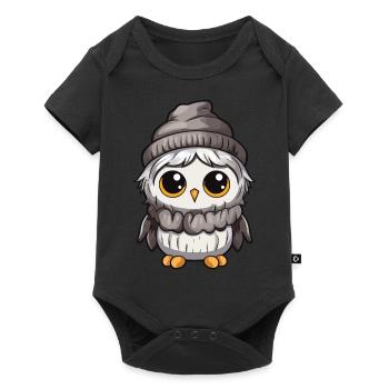 Eule Comic Winter Cozy - Baby Premium Kurzarmbody - Schwarz - Vorne