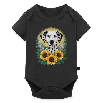 Cute Dalmatian with sunflowers and lilacs - Baby Premium short-sleeve bodysuit - black - Front