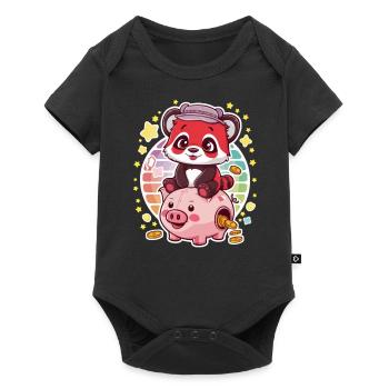 Panda Kawaii Rouge avec Tirelire - Body à manches courtes Premium Bébé - noir - Devant