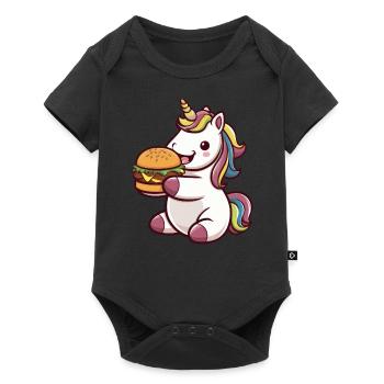 Kawaii Einhorn isst Hamburger - Baby Premium Kurzarmbody - Schwarz - Vorne
