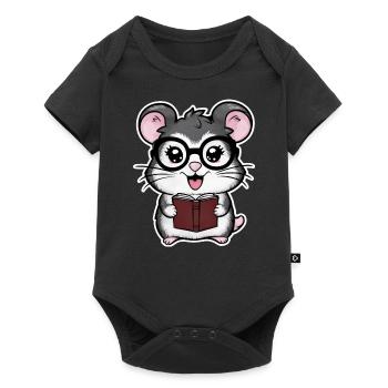 Mignon hamster kawaii avec livre et lunettes de lecture - Body à manches courtes Premium Bébé - noir - Devant