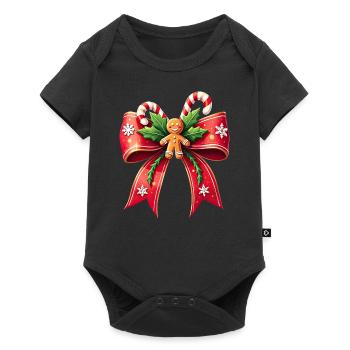Weihnachtsgeschenk mit Zuckerrohrschleife - Baby Premium Kurzarmbody - Schwarz - Vorne