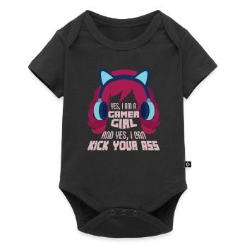 Gamer Girl Gaming Zocker Headset Nerd Geschenk - Baby Premium Kurzarmbody - Schwarz - Vorne