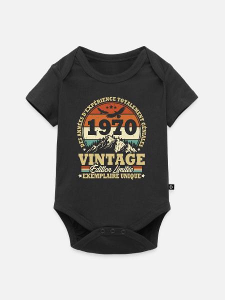 Vintage 1970 Anniversaire Cadeau Vintage Rétro - Body à manches courtes Premium Bébé - noir