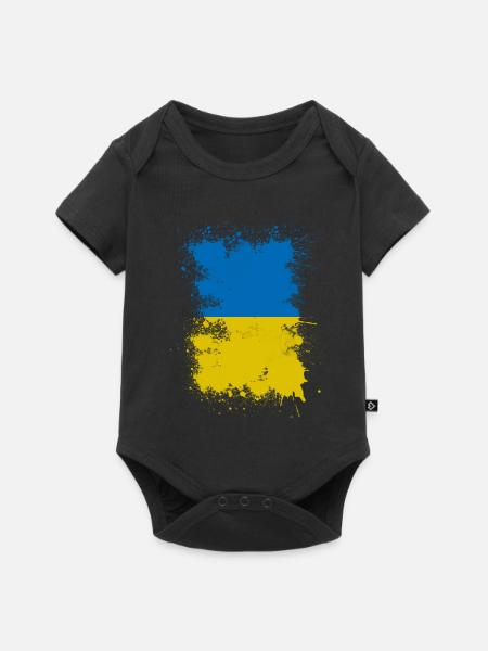 Ukraine Flagge Farbfleck Kunst - Baby Premium Kurzarmbody - Schwarz