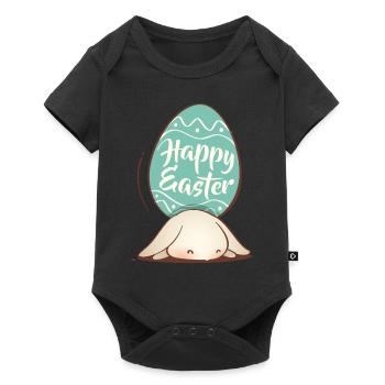 Doux lapin de Pâques avec oeuf coloré et lettrage - Body à manches courtes Premium Bébé - noir - Devant