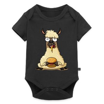 Drôle de lama dégustant un cheeseburger - Body à manches courtes Premium Bébé - noir - Devant