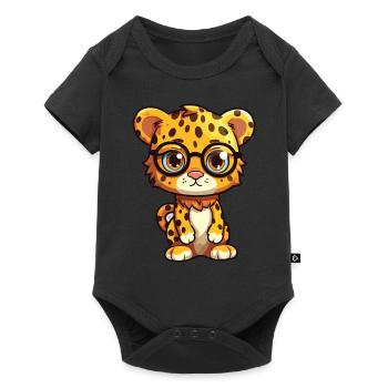Leopard With Glasses Cartoon Kawaii Illustration - Baby Premium short-sleeve bodysuit - black - Front
