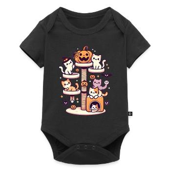 Halloween Cat Tree with Cute Kittens - Baby Premium short-sleeve bodysuit - black - Front