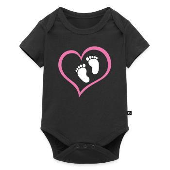 Baby Girl Footprint with Heart - Baby Premium short-sleeve bodysuit - black - Front