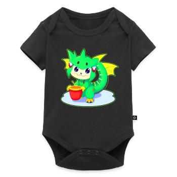 Frecher niedlicher grüner Fantasy Drache - Baby Premium Kurzarmbody - Schwarz - Vorne