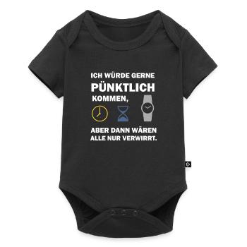 Pünktlich Kommen Witziger Spruch Pünktlichkeit - Baby Premium Kurzarmbody - Schwarz - Vorne