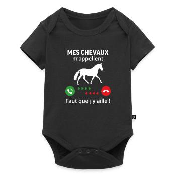mes chevaux m'appelle faut quẹ j’y aille T-shirt - Body à manches courtes Premium Bébé - noir - Devant