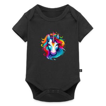 Rainbow unicorn with colorful mane - Baby Premium short-sleeve bodysuit - black - Front