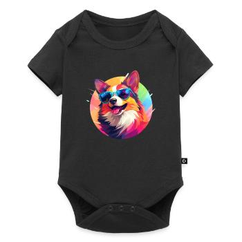 Corgi coloré avec des lunettes de soleil - Body à manches courtes Premium Bébé - noir - Devant