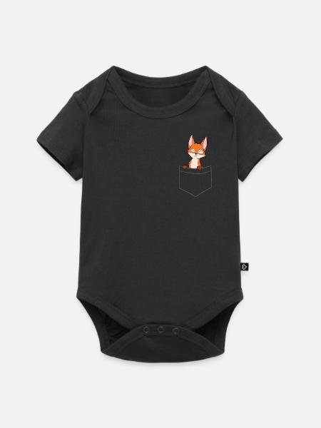 Fuchs - In Brusttasche / Hemdtasche - Baby Premium Kurzarmbody - Schwarz