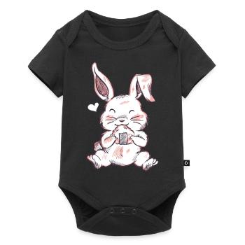Niedlicher Süßer Hase isst japanische Onigiri - Baby Premium Kurzarmbody - Schwarz - Vorne