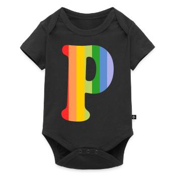 Buchstabe P Regenbogen - Baby Premium Kurzarmbody - Schwarz - Vorne