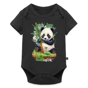 Panda Bär ißt Bambus - Baby Premium Kurzarmbody - Schwarz - Vorne