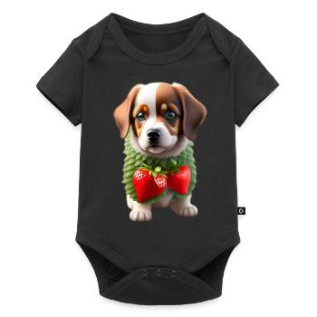 Hund mit Erdbeeren - Baby Premium Kurzarmbody - Schwarz - Vorne