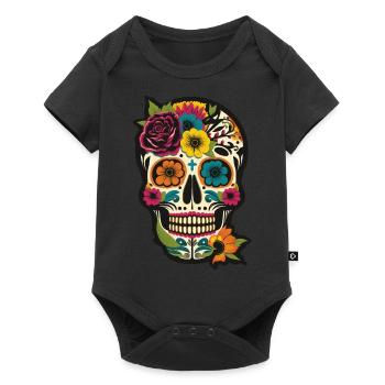 Dia De Los Muertes Flower Design - Baby Premium Kurzarmbody - Schwarz - Vorne