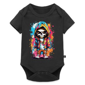 Buntes Skull Totenkopf Design: Attitude - Baby Premium Kurzarmbody - Schwarz - Vorne