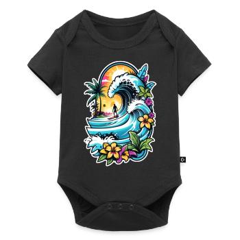 surf plage palmier soleil vacances - Body à manches courtes Premium Bébé - noir - Devant