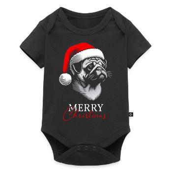 Pug Merry Christmas, Dog Head, Drawing - Baby Premium short-sleeve bodysuit - black - Front