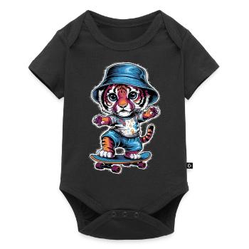 Tiger auf Skateboard Skater Skateboarding für - Baby Premium Kurzarmbody - Schwarz - Vorne