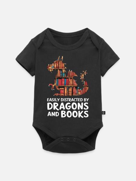 Fantasy-Drache und Bücherliebhaber - Baby Premium Kurzarmbody - Schwarz