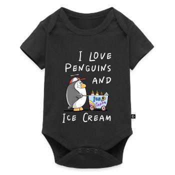 J’aime les pingouins et la crème glacée - Bande dessinée de crème glacée pingouin - Body à manches courtes Premium Bébé - noir - Devant