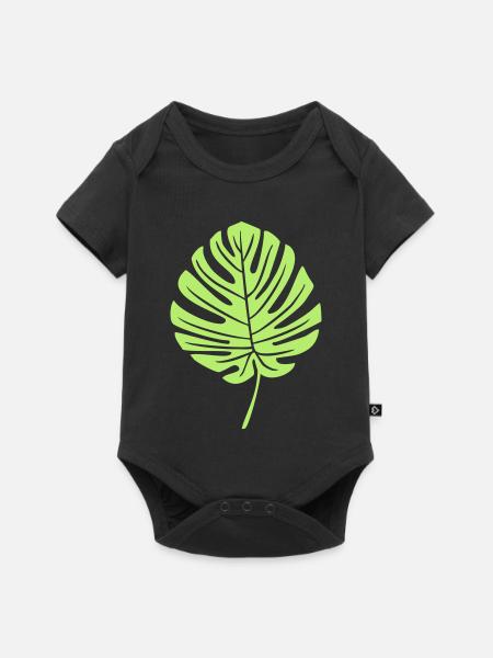 Grünes Monstera Blatt - Baby Premium Kurzarmbody - Schwarz