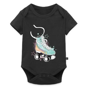 Patin à roulettes en couleurs rétro avec des graffitis et des étoiles - Body à manches courtes Premium Bébé - noir - Devant