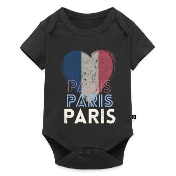 Badge retro, Paris France est ma ville natale - Body à manches courtes Premium Bébé - noir - Devant