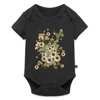 Fleurs sur fleurs - Fleurs Flora Papillon - Body à manches courtes Premium Bébé - noir - Devant