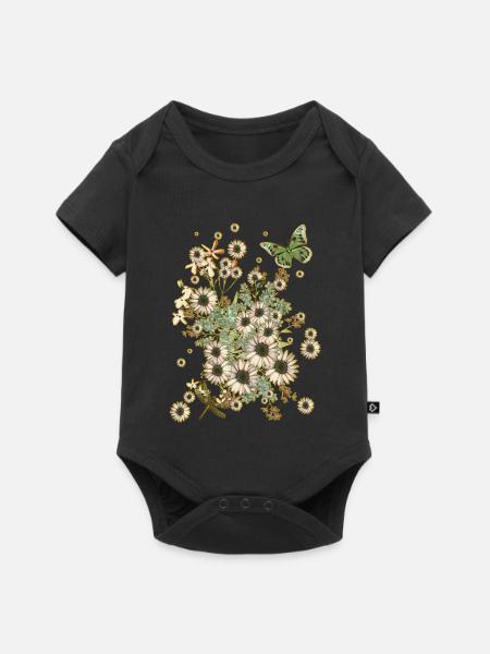 Blossoms over blossoms - Flowers Flora Butterfly - Baby Premium short-sleeve bodysuit - black