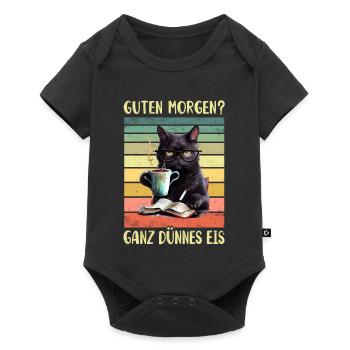 Schwarze Katze Morgenmuffel - Baby Premium Kurzarmbody - Schwarz - Vorne