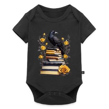 Pile de livres avec corbeau - Body à manches courtes Premium Bébé - noir - Devant