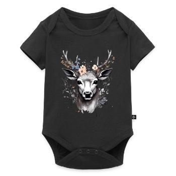 Cerf aux bois fleuris - Body à manches courtes Premium Bébé - noir - Devant