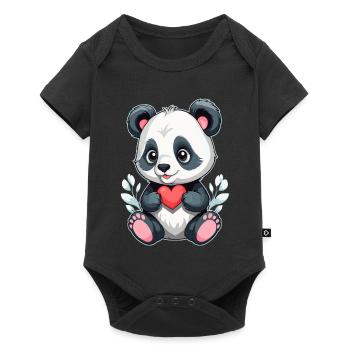 Panda with heart - Baby Premium short-sleeve bodysuit - black - Front