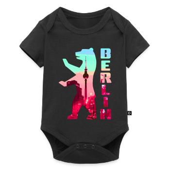 Berliner Bär gefüllt mit Skyline Fernsehturm - Baby Premium Kurzarmbody - Schwarz - Vorne