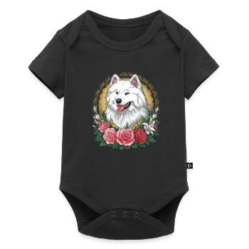 Spitz Samoyède doux aux roses et aux lys - Body à manches courtes Premium Bébé - noir - Devant