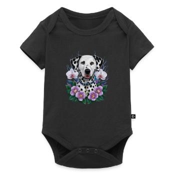 Süßer Dalmatiner mit Orchideen - Baby Premium Kurzarmbody - Schwarz - Vorne