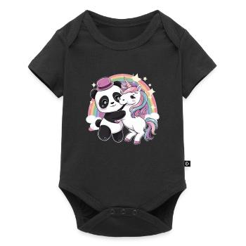 Cute Kawaii Panda with Unicorn - Baby Premium short-sleeve bodysuit - black - Front
