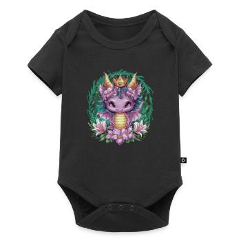 Dragon with crown and colorful flowers - Baby Premium short-sleeve bodysuit - black - Front