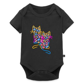 Chat Chats Rétro Coeur Coeurs Vintage - Body à manches courtes Premium Bébé - noir - Devant