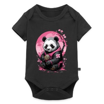 Panda rose en kimono floral - Body à manches courtes Premium Bébé - noir - Devant